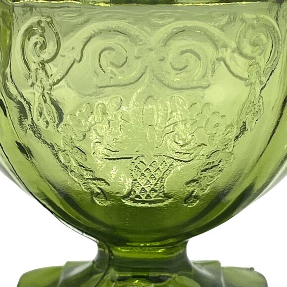 Vintage Green Glass Dessert Bowls Set Of 2 With Decorative Rim  Floral Design - Picture 6 of 15